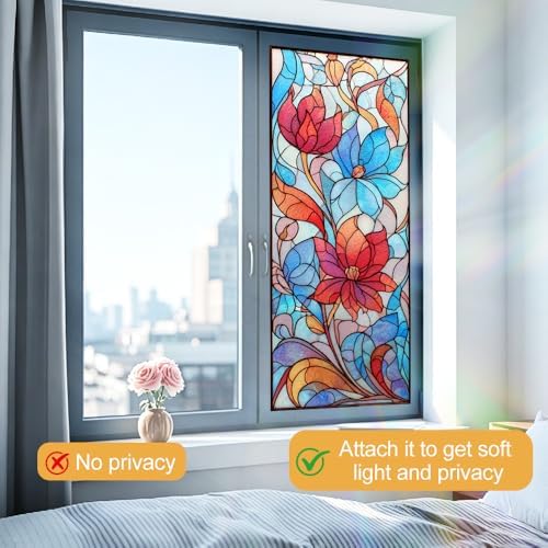 Cmialusie Floral Stained Glass Window Film 39.3 x 17.3 Inch Cling - Image 3