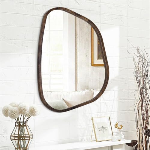 Asymmetrical Accent Mirror for Wall Irregular Oval Wood Frame Modern Unique Wall Mirror Decorative Boho Vanity Bathroom Living Room Bedroom Entryway Hallway Artistic Wavy Mirror Large 26"x18" - Image 2