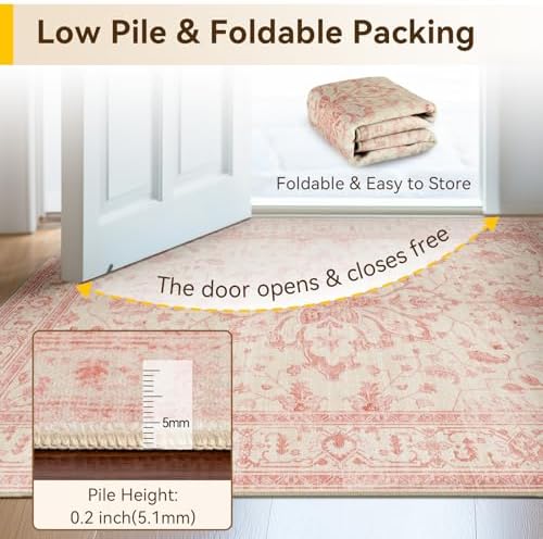 RELEANY Washable Area Rug, Runner 2'x6', Pink/Light Vintage Pink - Image 5
