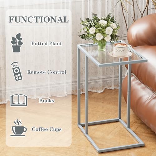 End Table,C Shaped Side Table for Sofa,Glass Couch Tray Snack Dinner Table for Living Room, Bedroom,TV Tray Table for Small Space,Living Room, Bedroom,Easy Assembly (Gray) - Image 4