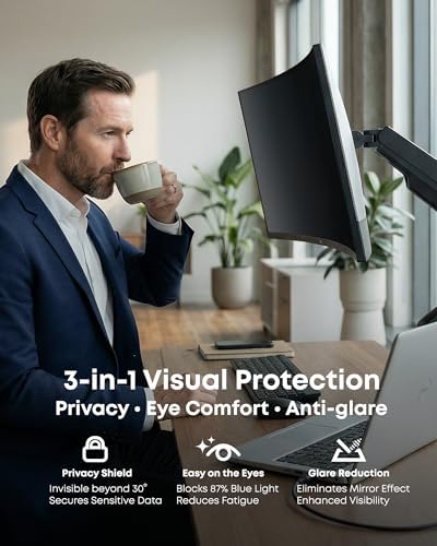 2-Pack 32 Inch Computer Privacy Screen Filter (27.9" × 15.7") for 16:9 Curved & Flat Monitors – Nano-Suction Bezel (Tape-Free Instant Install) – Anti-Glare, Blue Light Blocking, Washable - Image 4