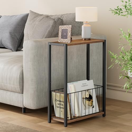 Homleke Narrow Side Table with Magazine Holder, Skinny End Table - Image 2