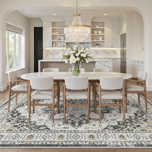 Madane 8x10 Area Rugs for Living Room, Non-Slip Vintage Washable Rug, Black - Image 3