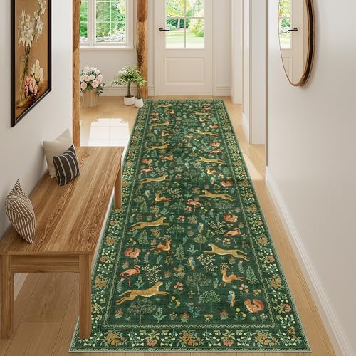 DUKINO 3x10 Washable Runner Rug, Non Slip Animal Rug for Hallway, Green - Image 5