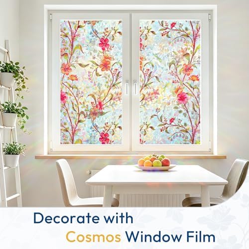 rabbitgoo Stained Glass Window Privacy Film, Cosmos Floral, 35.4" x 118.1" - Image 2