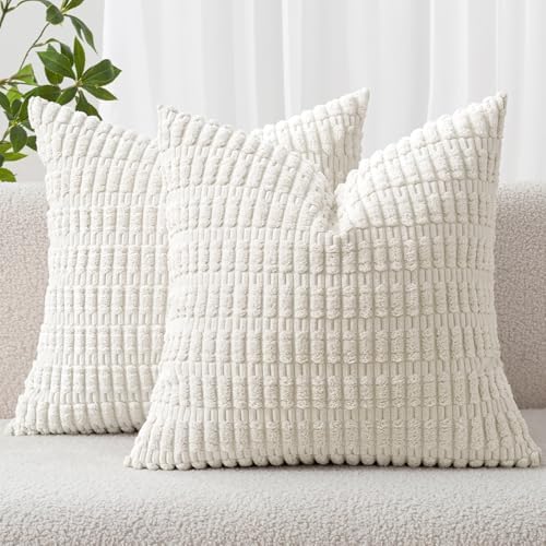 MIULEE Corduroy Decorative Throw Pillow Covers 20x20 Pure White Pack of 2 by MIULEE