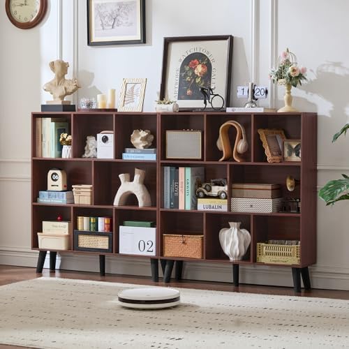 LEYAOYAO 8 Cube Bookshelf, Mid-Century Modern Book Shelf with Legs, Walnut - Image 4