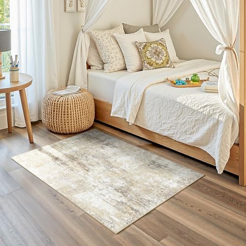 RELEANY Washable 3'x5' Abstract Area Rug for Living Room Neutral Brown - Image 3