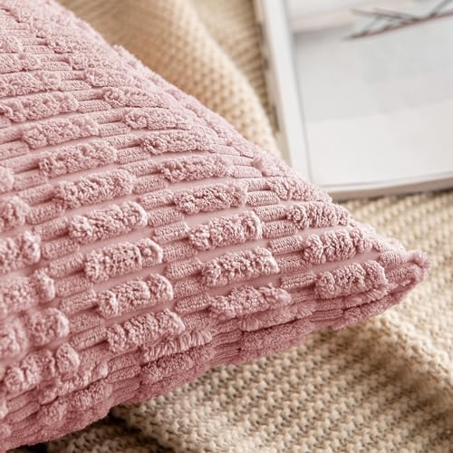 MIULEE Corduroy Decorative Throw Pillow Covers 20x20 Blush Pink Pack of 2 - Image 5