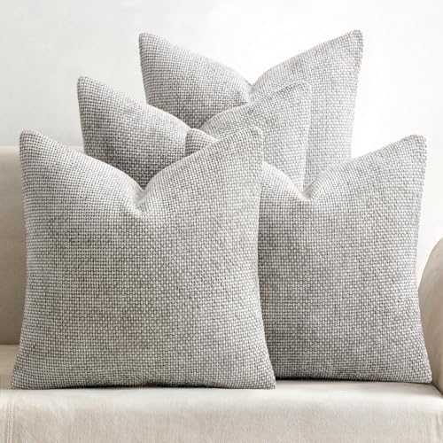 MIULEE Soft Decorative Chenille Pillow Covers Light Gray 20x20 Pack of 4 by MIULEE