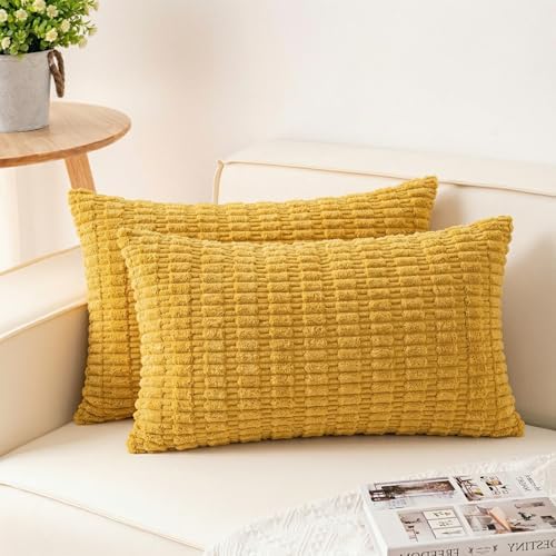 Aegero Pack of 2 Corduroy Decorative Throw Pillow Covers 12x24 Inch, Yellow by Unknown
