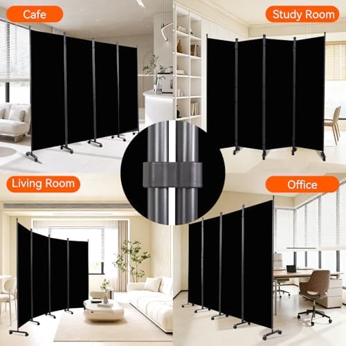 88" W 4 Panel Room Divider, Portable Privacy Screen W/Wheels Freestanding - Image 7