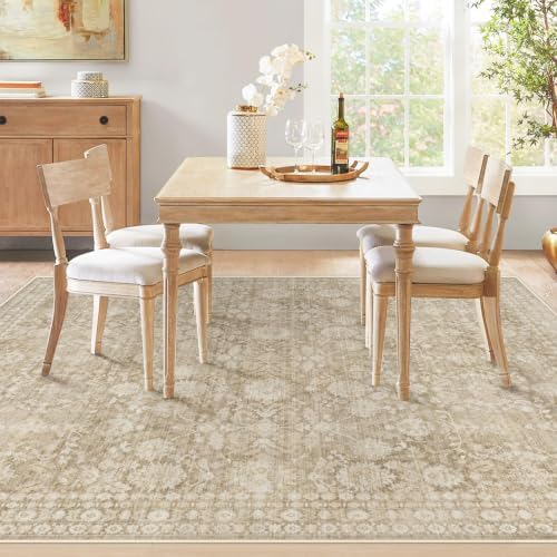 6x9 Area Rugs for Living Room: Washable Vintage Floral Rug Low Pile Non-Slip Boho Carpet for Nursery Bedroom Dining Room (Brown, 6'x9') - Image 3