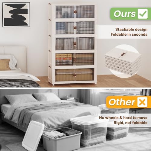 SAILUN 635Qt Stackable Storage Bins,Storage Cabinet a Lid,5Pack Blush White - Image 7