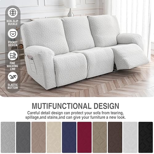 Gennia Waterproof Recliner Sofa Cover,3 Seat Couch Cover,Ivory White - Image 5