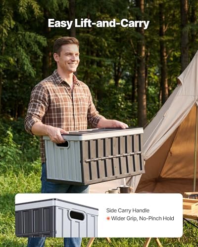 VEVOR Plastic Collapsible Storage Bins with Lids, 65L 2 Packs, Stackable Folding Storage Crates with Handles, Holds 84 lbs Per Bin, Heavy Duty Containers, Space-Saving Baskets, for Home Organizing - Image 5