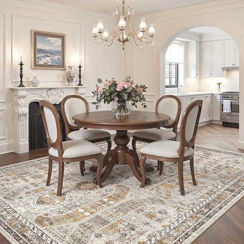 Madane 5x7 Area Rugs for Living Room, Non-Slip Washable Rug, Brown/Gold - Image 3