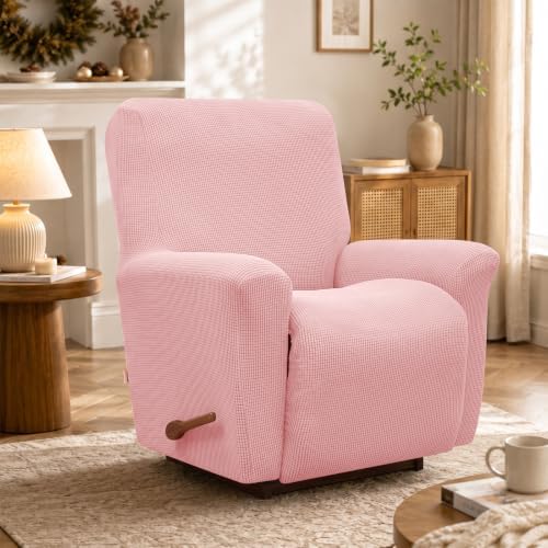KEKUOU Recliner Chair Covers, 1-Piece Lazy Boy Recliner Covers, Dusty Pink - Image 6