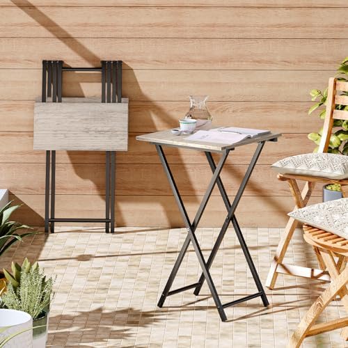 HOOBRO Folding TV Tray Table, Set of 2 Wooden TV Tray, Portable Sofa Side Snack Table, Industrial Desk for Small Spaces, Space-Saving, Easy to Install and Fold, Greige and Black BG27BZP201 - Image 4