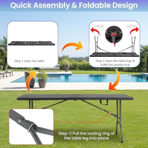 FDW | 6FT Folding Table | Black | Portable Plastic Table - Image 5