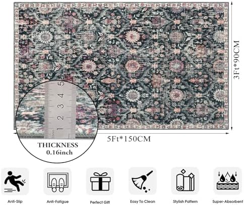 Lahome Moroccan Small Washable Rugs, 3x5 Black Rug for Bedroom Living Room - Image 2