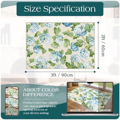 Front Door Mat Indoor Outside Entrance 2x3 Blue Hydrangea Entry Rug - Image 2