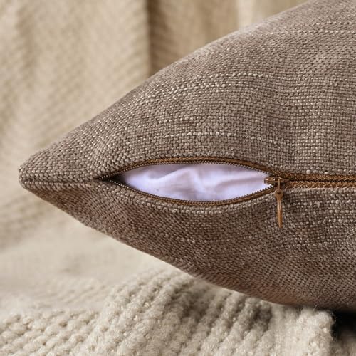 Set of 4 Soft Textured Decorative Throw Pillow Covers 16x16 Inch Cozy Farmhouse Cushion Cover Square Accent Pillow Cases for Bed Couch Sofa Living Room, Taupe Grey - Image 3