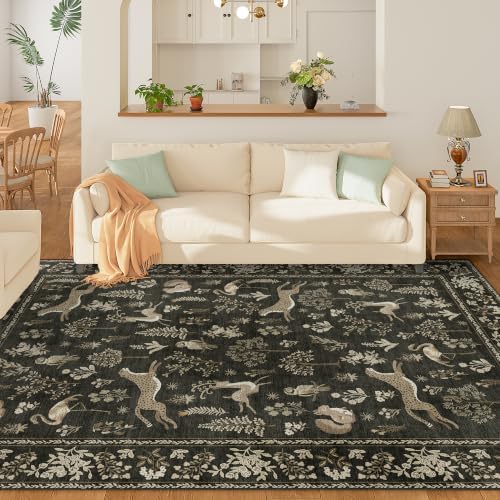 DUKINO 5x7 Area Rugs, Washable Animal Rug for Living Room, Charcoal Black - Image 6