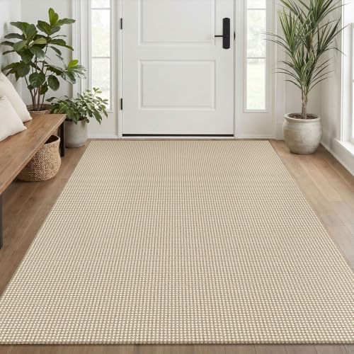 KOZYFLY Washable Area Rug 4x6 ft Non Slip Rubber Backed Living Room Rugs Braided Woven Cotton Kitchen Rugs Indoor Outdoor Entryway Rug for Dining Living Room Bedroom, Ivory Beige by KOZYFLY
