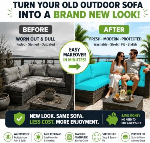 14 Pcs Outdoor Cushion Covers, Patio Sofa Cushion Covers Replacement - Image 3