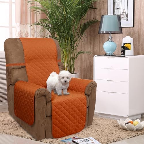 U-NICE HOME Reversible Recliner Chair Covers, Orange/Taupe - Image 2