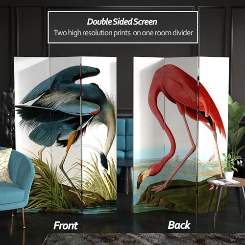 Red Lantern 6 ft. Tall Double Sided Audubon Heron & Flamingo Canvas Room Divider 3 Panel Freestanding Folding Privacy Screen, Partition, and Separator for Modern and Contemporary Bedroom, Home Office - Image 2