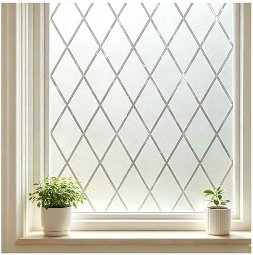 Frosted Window Privacy Film Diamond Static Cling 35.4 x 118.1 in by bofeifs