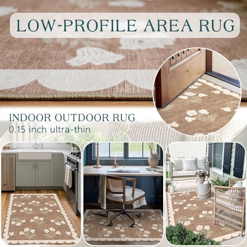 3x5 Floral Entry Rug - Small Washable Indoor Outdoor Mats for Front Door Non-Slip Porch Rug Tan Boho Neutral Farmhouse Throw Rugs for Living Room Bedroom Entryway Kitchen Office Porch Decor - Image 5