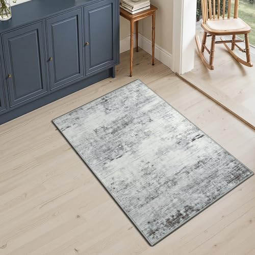 Toneed Washable 2x3 Grey Area Rug with Non-Slip Backing for Entryway - Image 3