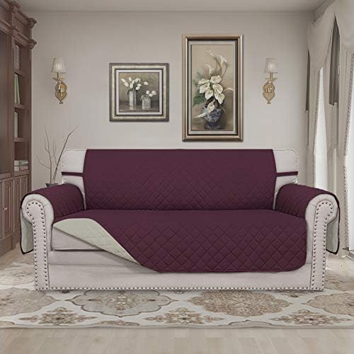 Easy-Going Reversible Couch Cover, 2 Cushion Sofa, Wine/Beige - Image 2