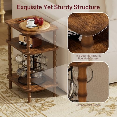 Side Table,Living Room End Tables with 3-Tier,Small Nightstand Table for Small Spaces,Sofa Side,Bedside, Bathroom,Coffee Table,Modern Bedside Table,Stable Frame,Easy Set Up (Rustic Brown) - Image 4