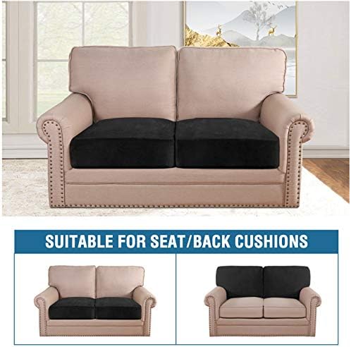 H.VERSAILTEX Velvet Stretch Couch Cushion Cover Plush Cushion Slipcover for Chair Loveseat Sofa Cushion Furniture Protector Seat Cushion Sofa Cover (2 Piece Medium Sofa Cushion Covers, Black) - Image 3