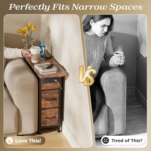 Huuger Narrow End Table with Charging Station, Side Table with 2 Drawers - Image 4