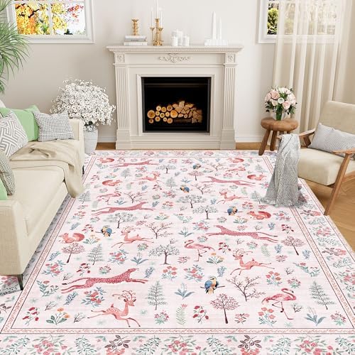 DUKINO 8x10 Area Rugs, Washable Soft Animal Bedroom Rug Non Slip, Pink by DUKINO