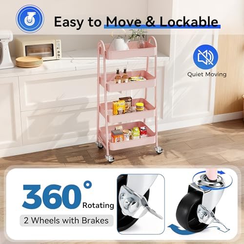 OLIXIS Metal 4 Tiers Rolling Storage Utility Cart with Lockable Wheels - Image 3