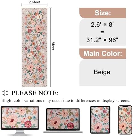 DUKINO 2.6x8 Runner Rug, Washable Runner Rug for Hallway Non Slip, Beige - Image 2