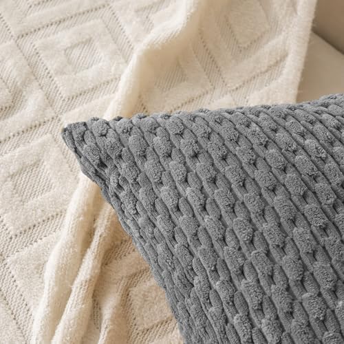 Set of 4 Dark Grey Decorative Throw Pillow Covers 12x20 Inch Corduroy Pillow Covers for Bed Couch Sofa Living Room Soft Cushion Cases - Image 2
