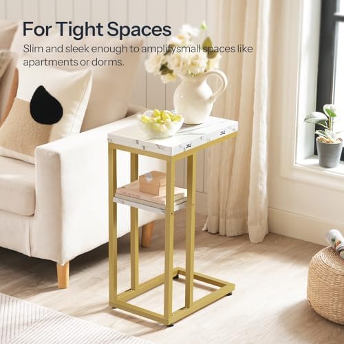 HOOBRO Foldable C Shaped End Table, C Shaped Side Table with Storage Shelf, Slide Under Couch Table for Sofa, Small Spaces, for Living Room, Bedroom, Easy Assembly, Gold DM29SF01 - Image 6