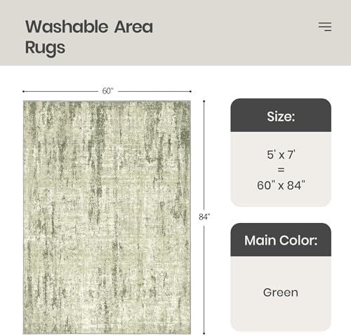 Valenrug Washable Rugs 5x7, Non Slip Large Area Rugs for Living Room, Green - Image 2