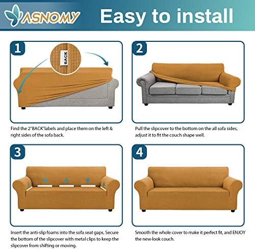 Asnomy Stretch Couch Covers Washable,loveseat Cover Slipcovers,Golden - Image 6