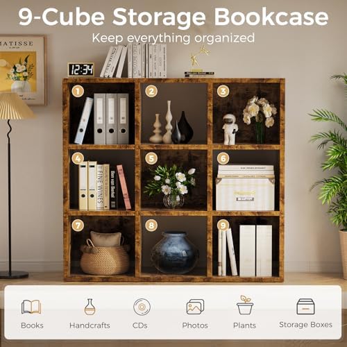 COMHOMA 9 Wood Cube Storage Organizer with Open Back and Removable Back Panels, 11In Brown Cube Storage Bookshelf, Cubicle Shelf Bookcase for Home Office Bedroom Living Room, Vertical or Horizontal - Image 5