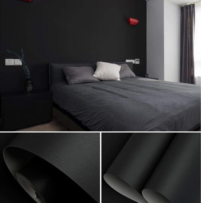 Yasinet Peel and Stick Wallpaper Black Wallpaper Black Contact Paper Modern Thickening Waterproof Self Adhesive Removable Wall paper Deco for Wall Bedroom Covering Countertop Cabinet Vinyl 17.7" x197" - Image 8