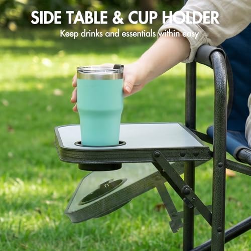 Portal Directors Chair for Adults with Side Table, Folding Camping Chairs Heavy Duty 225LBS, Portable Lawn Chairs with Cup Holder for Outdoor, Beach, Travel, Blue/Grey - Image 5