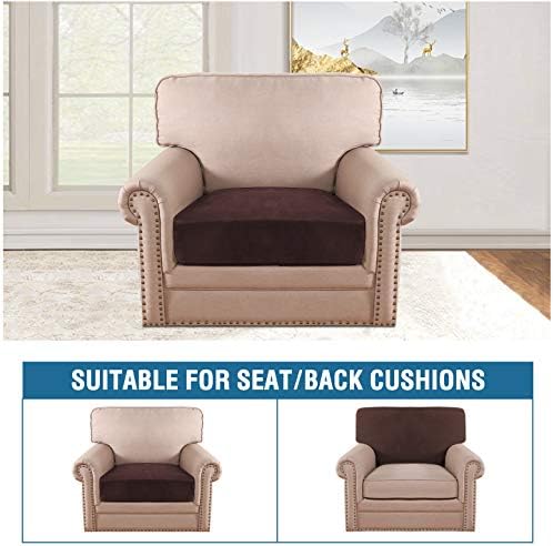 H.VERSAILTEX Velvet Stretch Couch Cushion Cover Plush Cushion Slipcover for Chair Cushion Furniture Protector Seat Cushion Sofa Cover (1 Piece Armchair Cushion Covers, Brown) - Image 3
